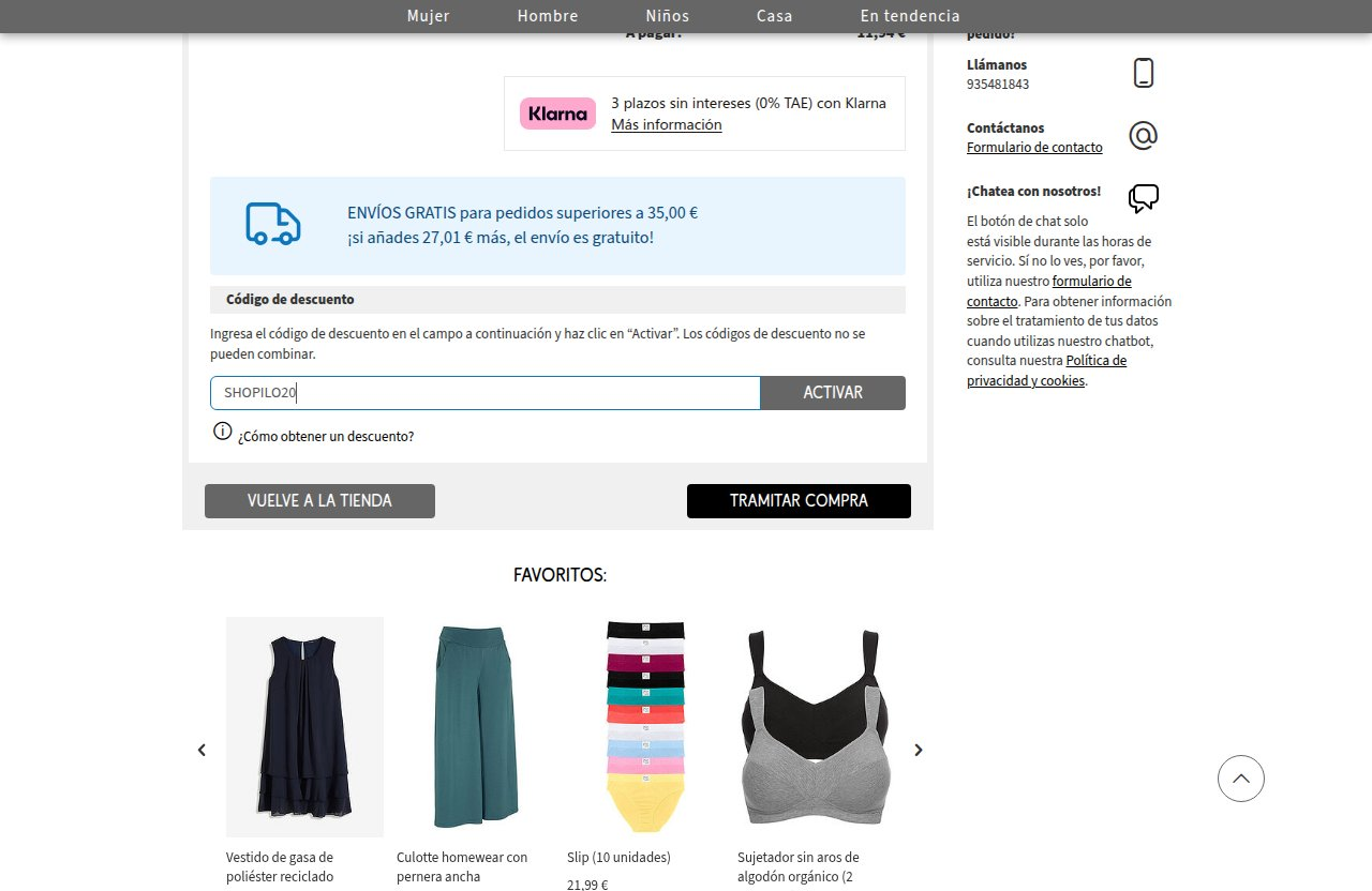 Dónde introducir el código de descuento en el sitio web de Bonprix