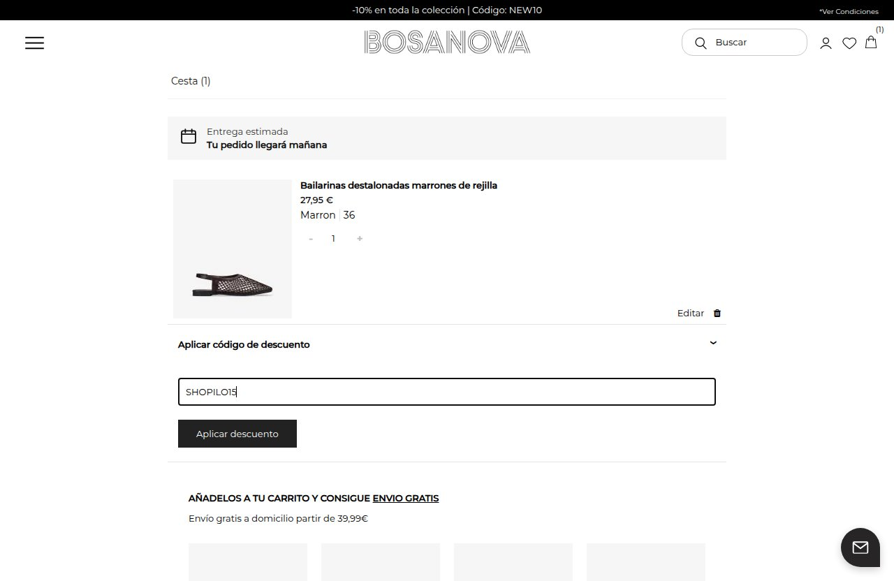 Dónde introducir el código de descuento en el sitio web de Bosanova