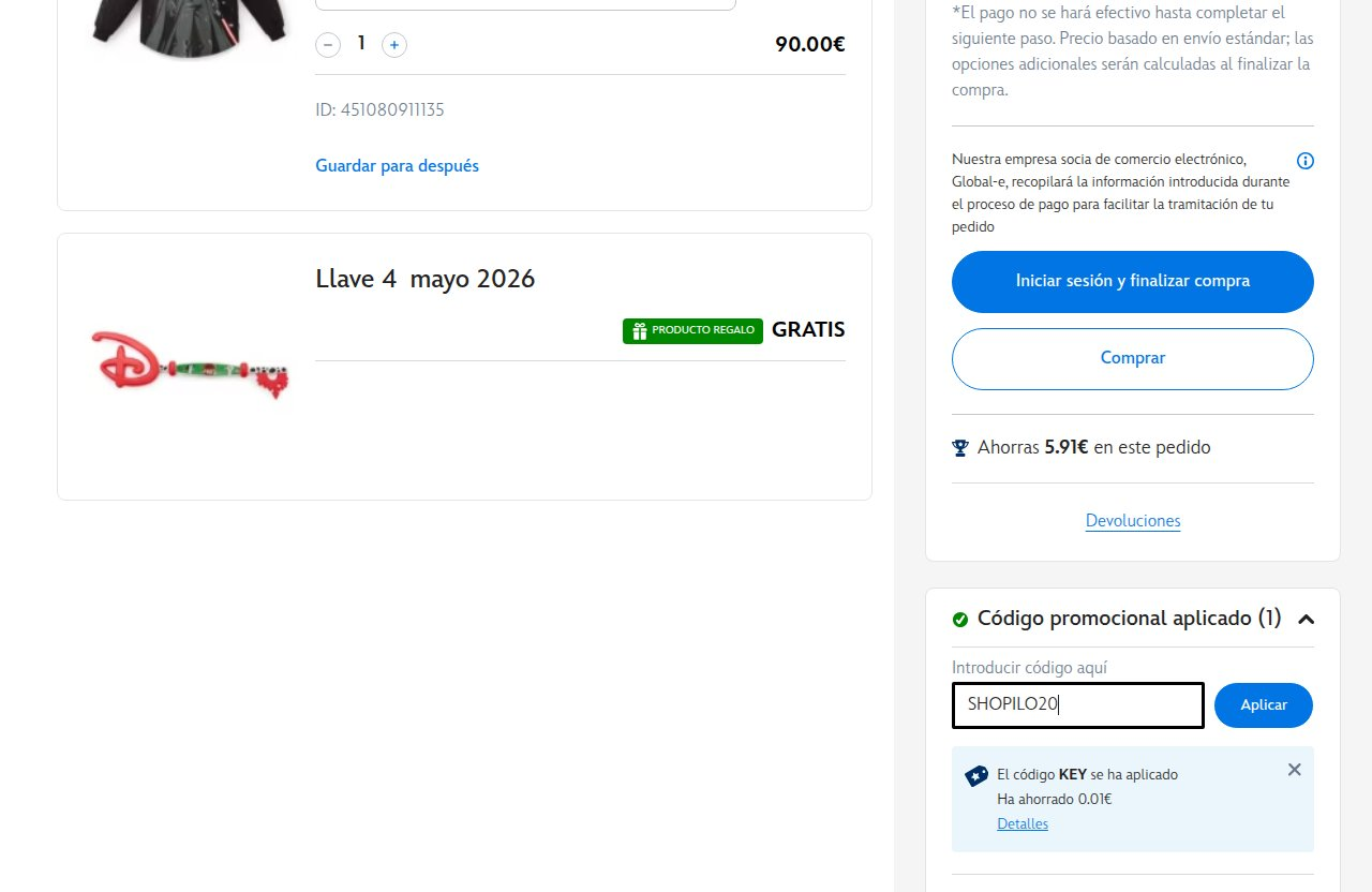 Dónde introducir el código de descuento en el sitio web de Disney Store