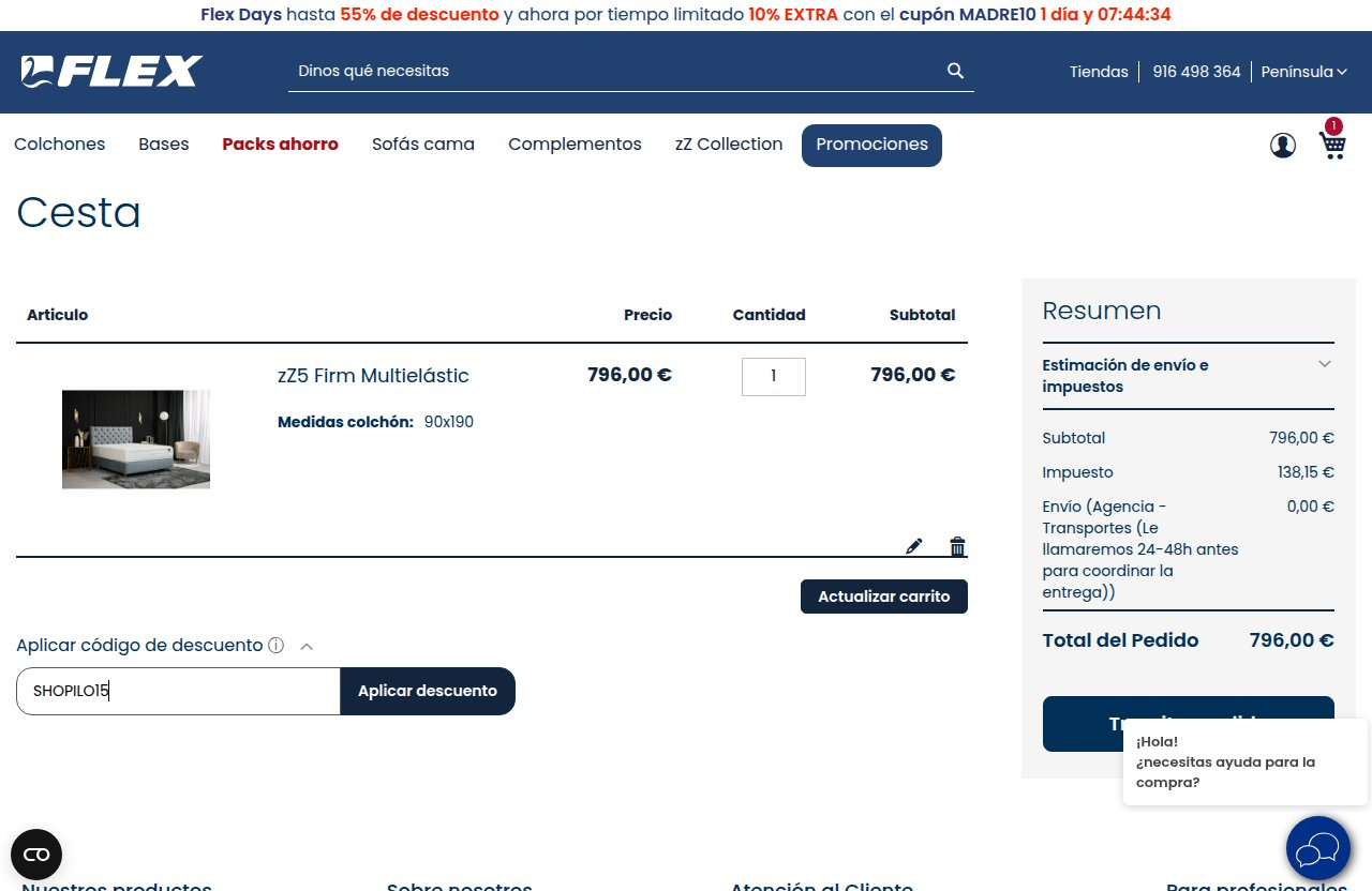 Dónde introducir el código de descuento en el sitio web de Flex