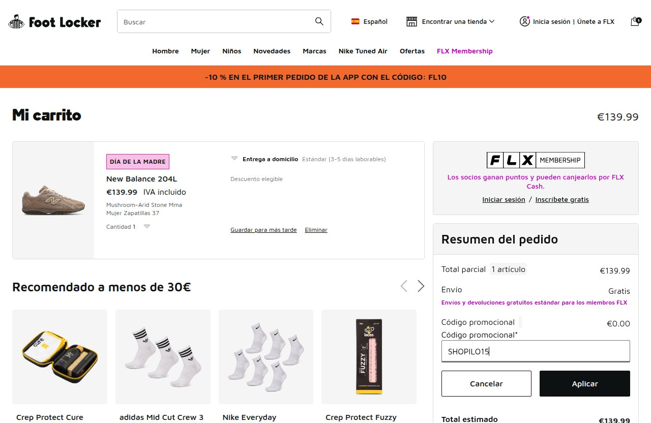 Dónde introducir el código de descuento en el sitio web de Foot Locker