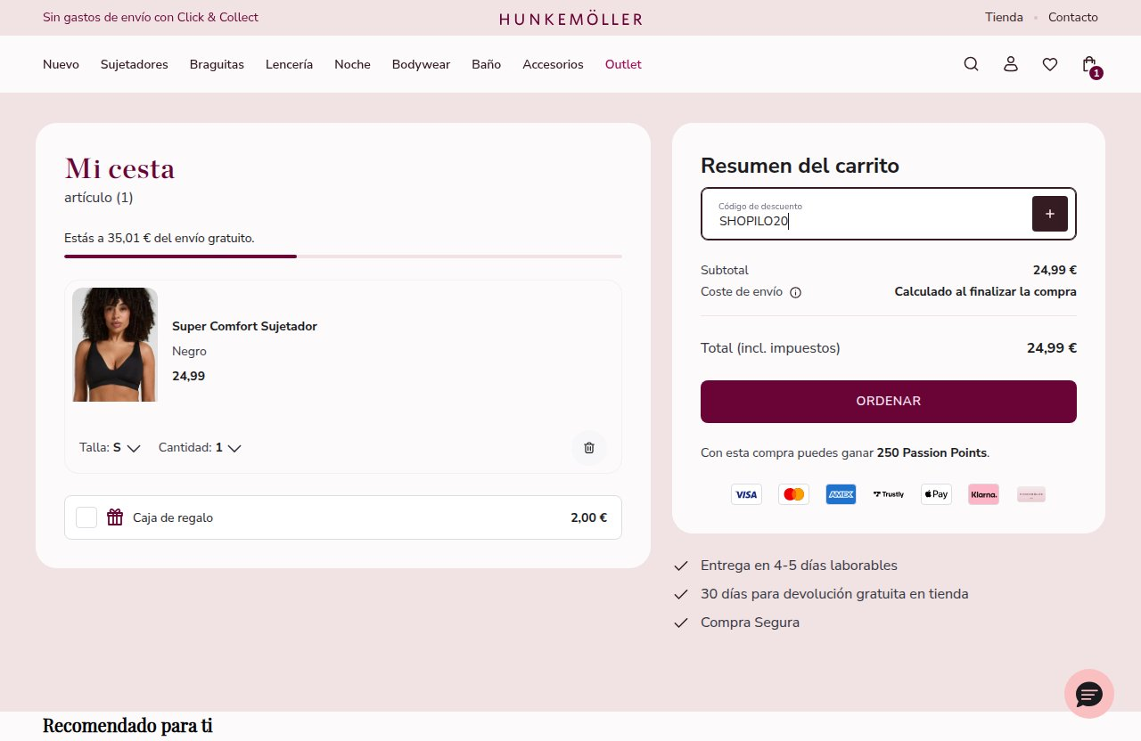 Dónde introducir el código de descuento en el sitio web de Hunkemöller