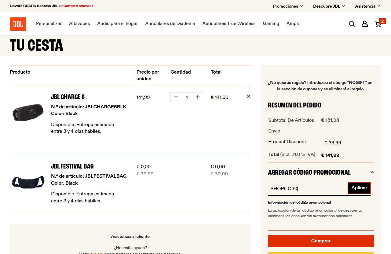 Dónde introducir el código de descuento en el sitio web de JBL