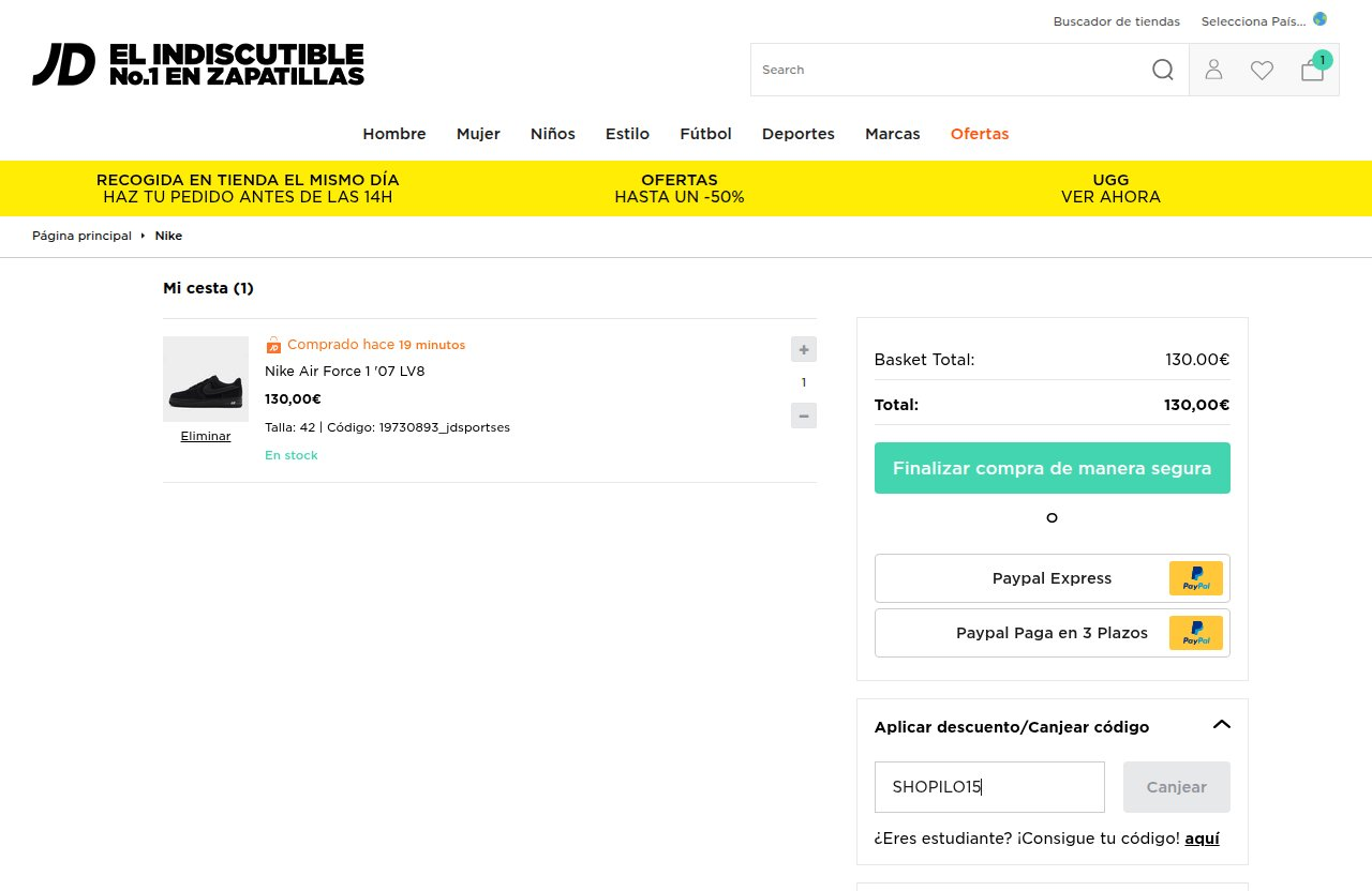 Dónde introducir el código de descuento en el sitio web de JD Sports