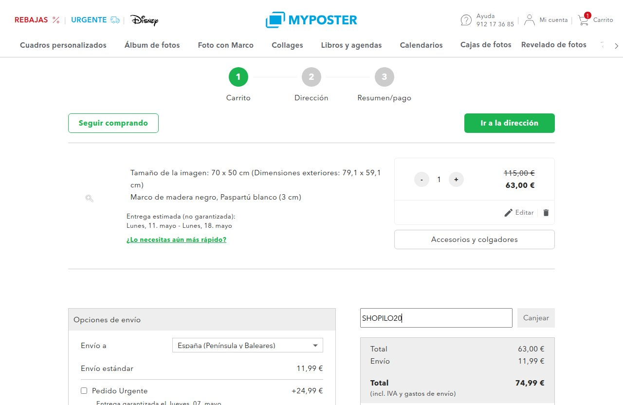 Dónde introducir el código de descuento en el sitio web de MYPOSTER