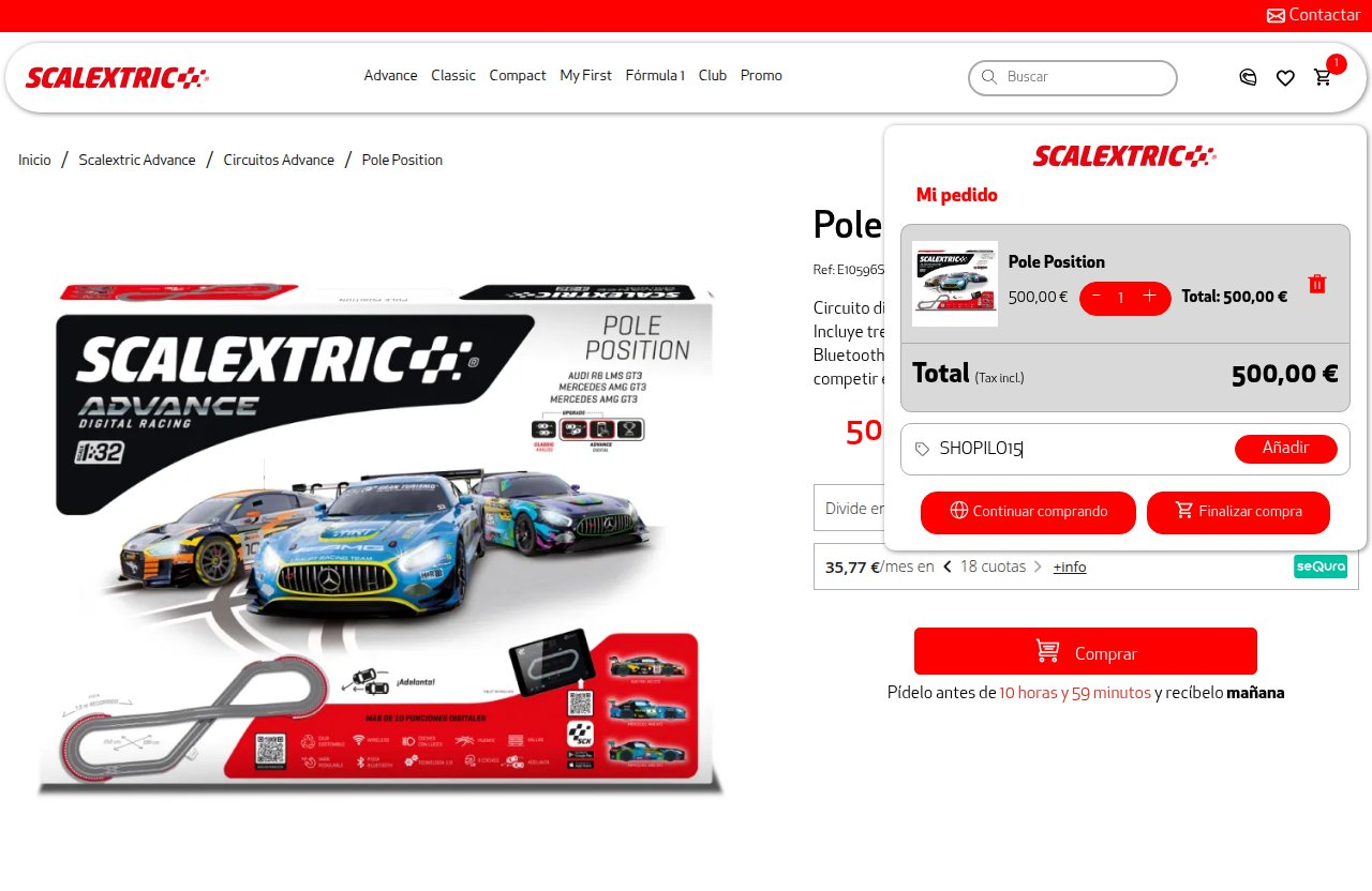 Dónde introducir el código de descuento en el sitio web de Scalextric