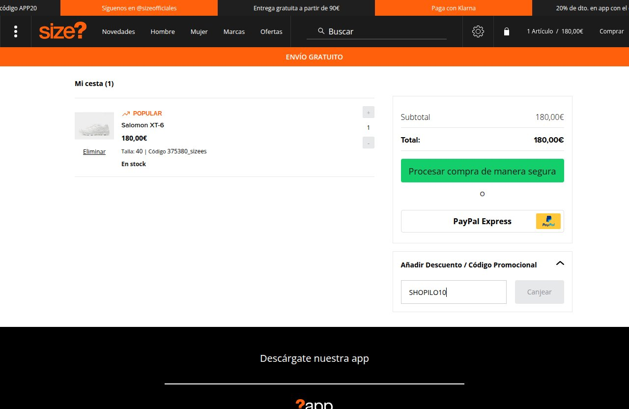 Dónde introducir el código de descuento en el sitio web de size?