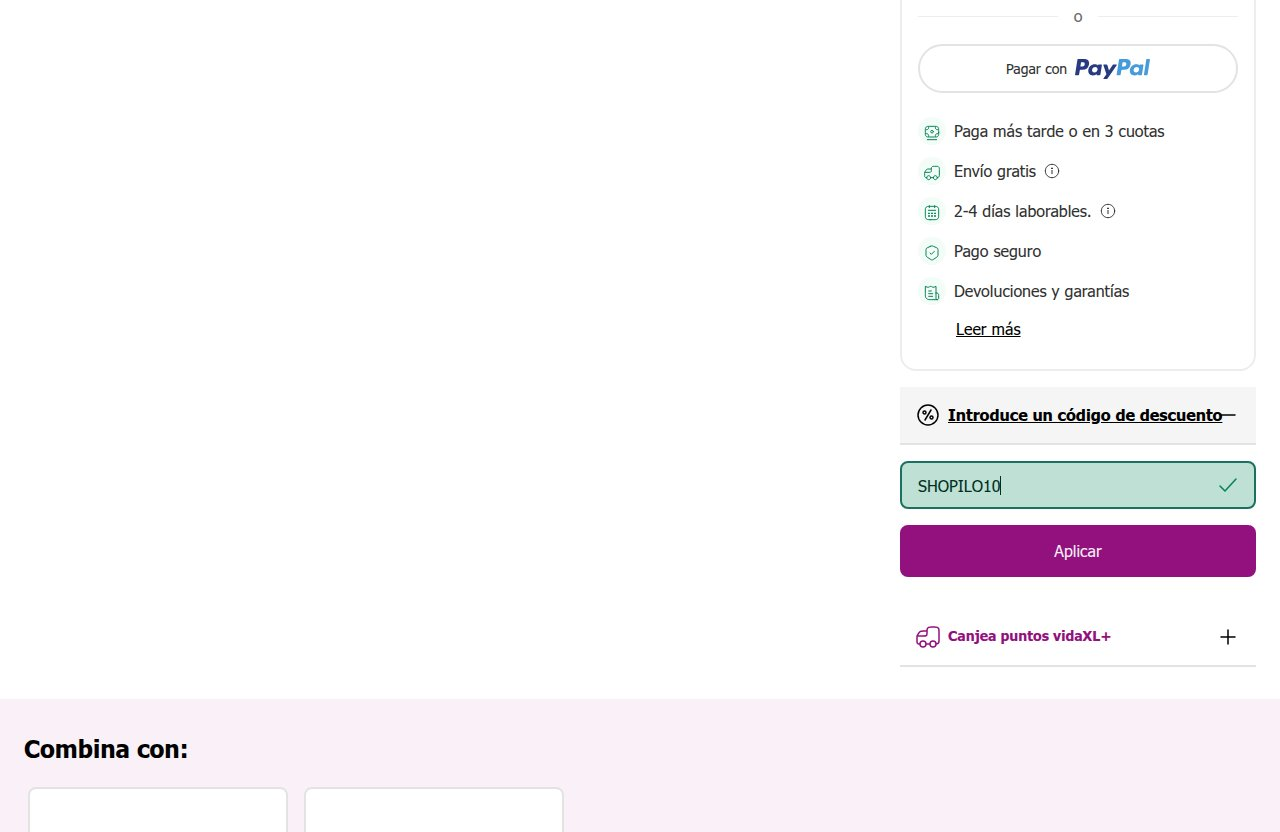 Dónde introducir el código de descuento en el sitio web de vidaXL